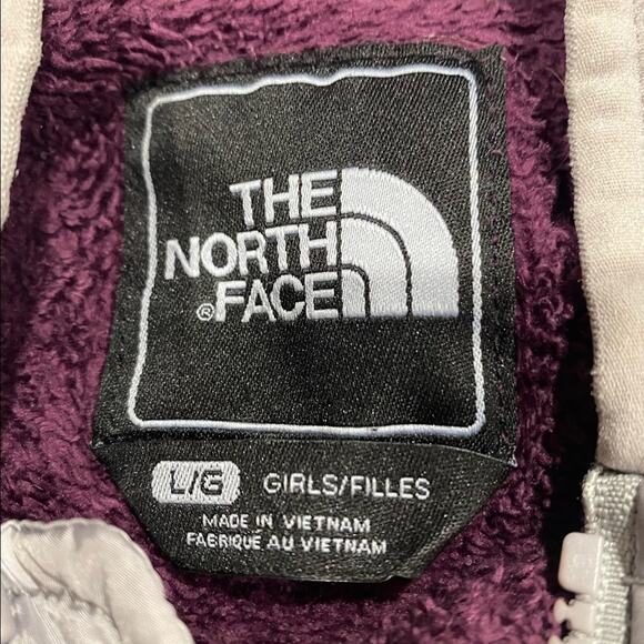 Purple North Face Fleece Jacket Sz L Youth Hooded North Face Jacket - Picture 3 of 8